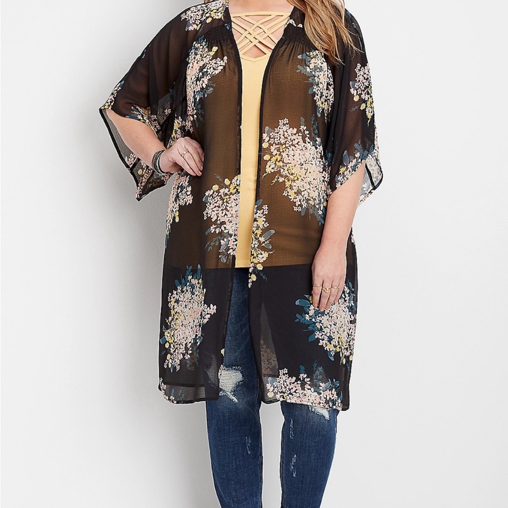 Maurices Plus Size Floral Sheer Kimono